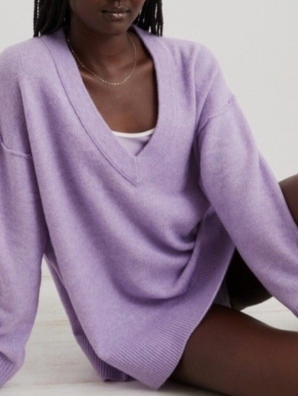 aerie Lavender V-Neck Oversized Sweater Wool Blnd Oversized XXS/XS/S Fits Most
